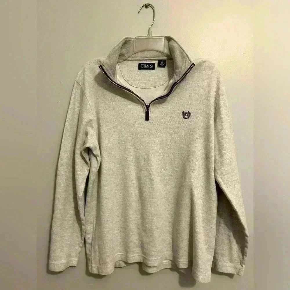 Chaps men’s sz M 3/4 zip pullover, light heather grey, soft